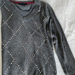 Tommy Hilfiger gray cotton sweater with silver sequin detailing on front